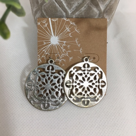 unknown Jewelry - Boho round cutout silver tone earrings pierced ear